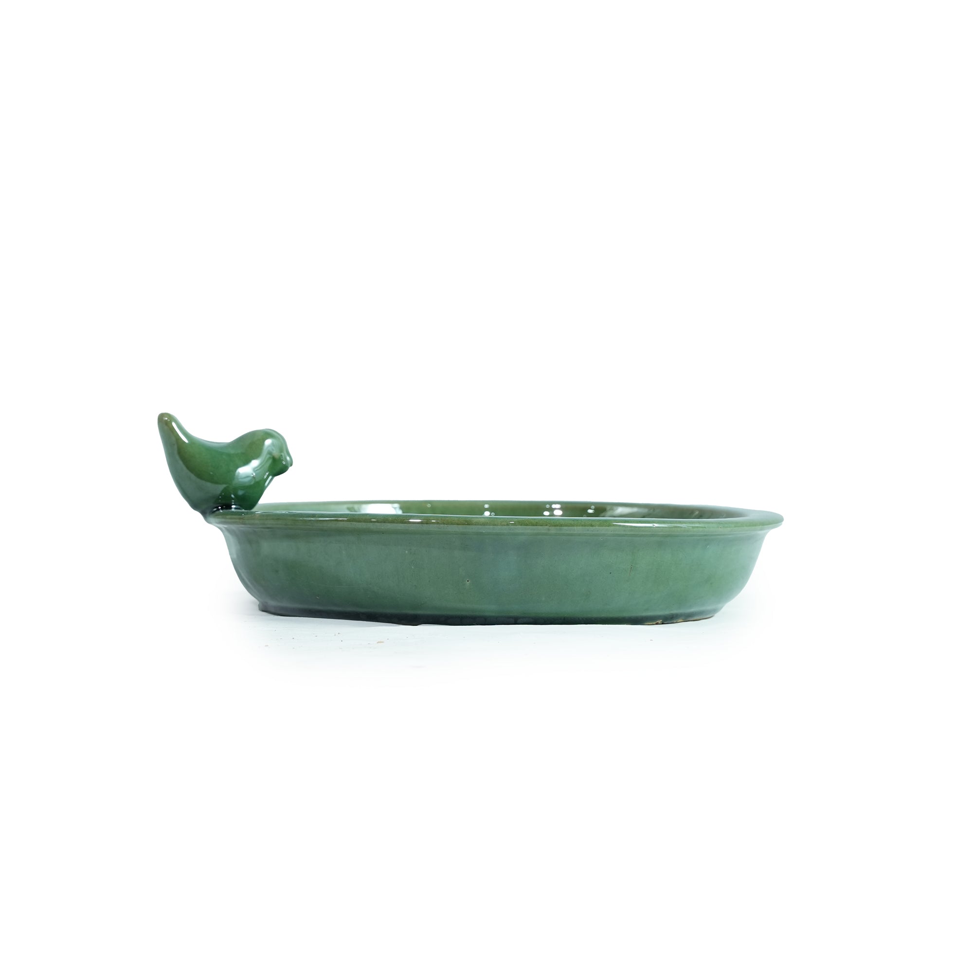 Handmade Ceramic Bird Bath - 11.8 Inch Olive