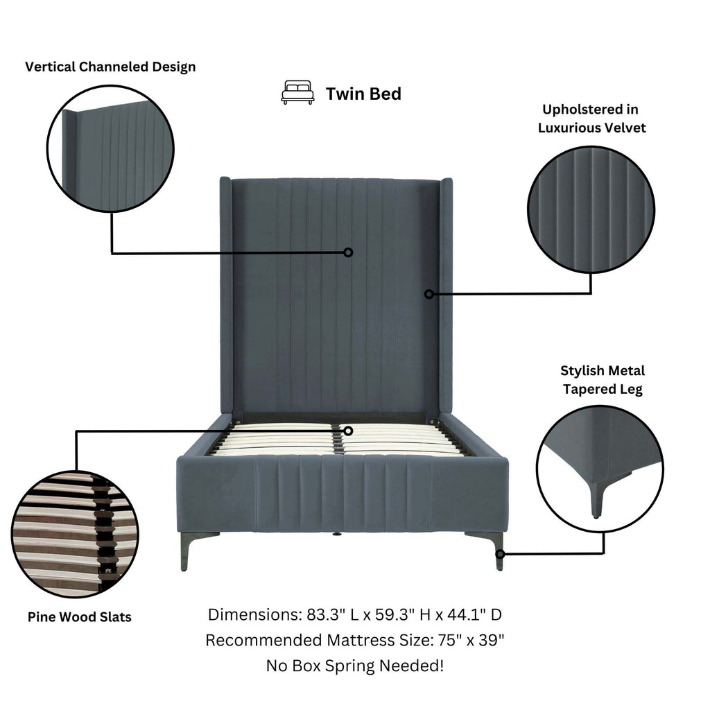 Promenade Upholstered Velvet Twin Bed