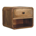 Solid Wood Mini Oak-ish Floating Open Bedside, 1-Drawer
