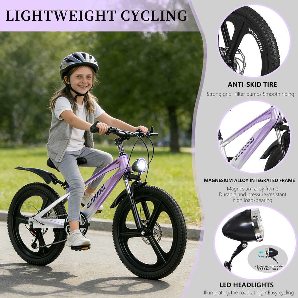 FKZNPJ 20 Inch Kids Mountain Bike, 7-Speed Youth Bicycle