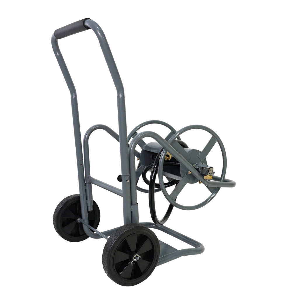 Portable 2-Wheeled Garden Hose Reel Cart, Detachable, Dark Grey