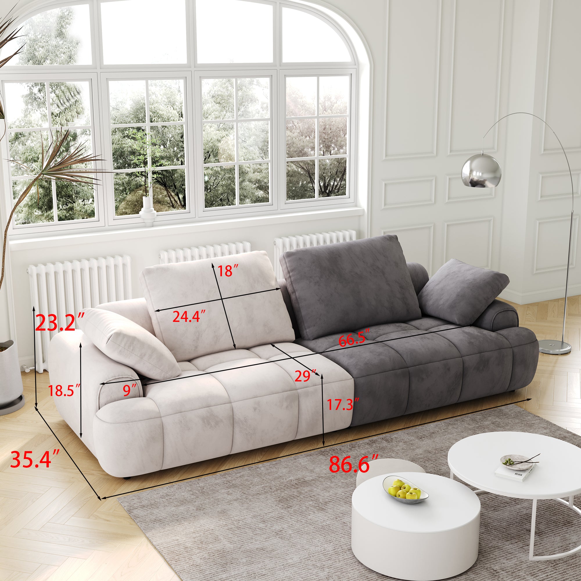 86.6" Large Two Seat Sofa - Modern Upholstered