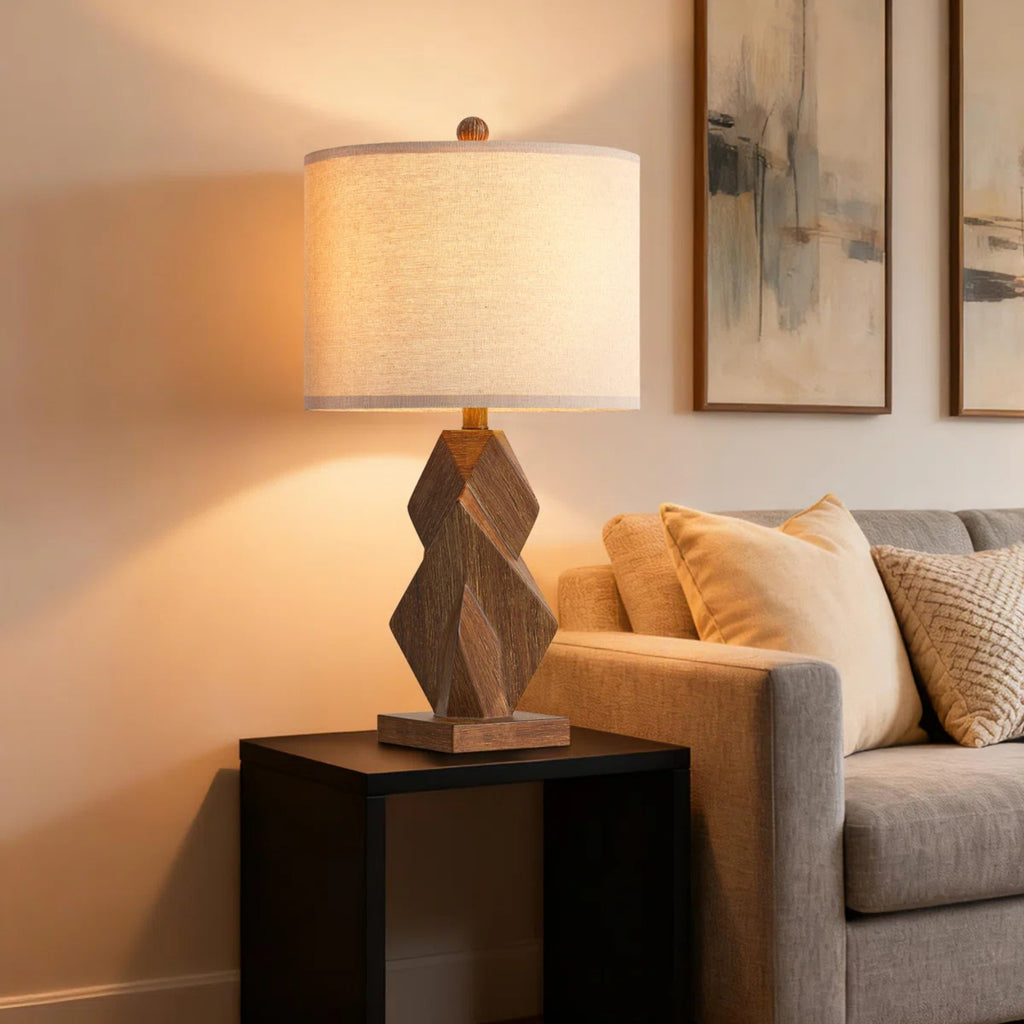 Farmhouse Table Lamps Set of 2, 24.5-Inch, Wood Grain Resin, USB Charging Ports