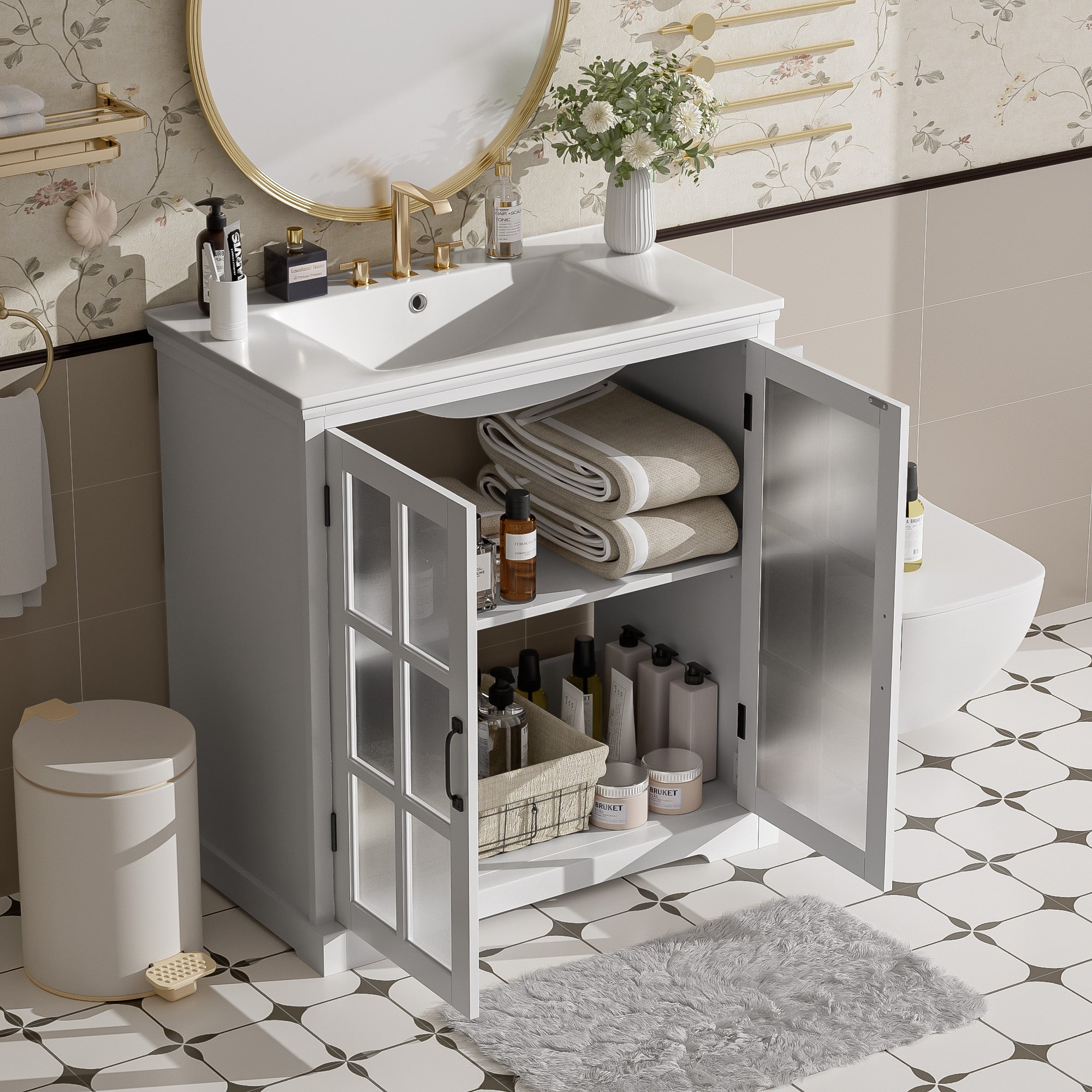 30" Modern Bathroom Vanity with Ceramic Sink