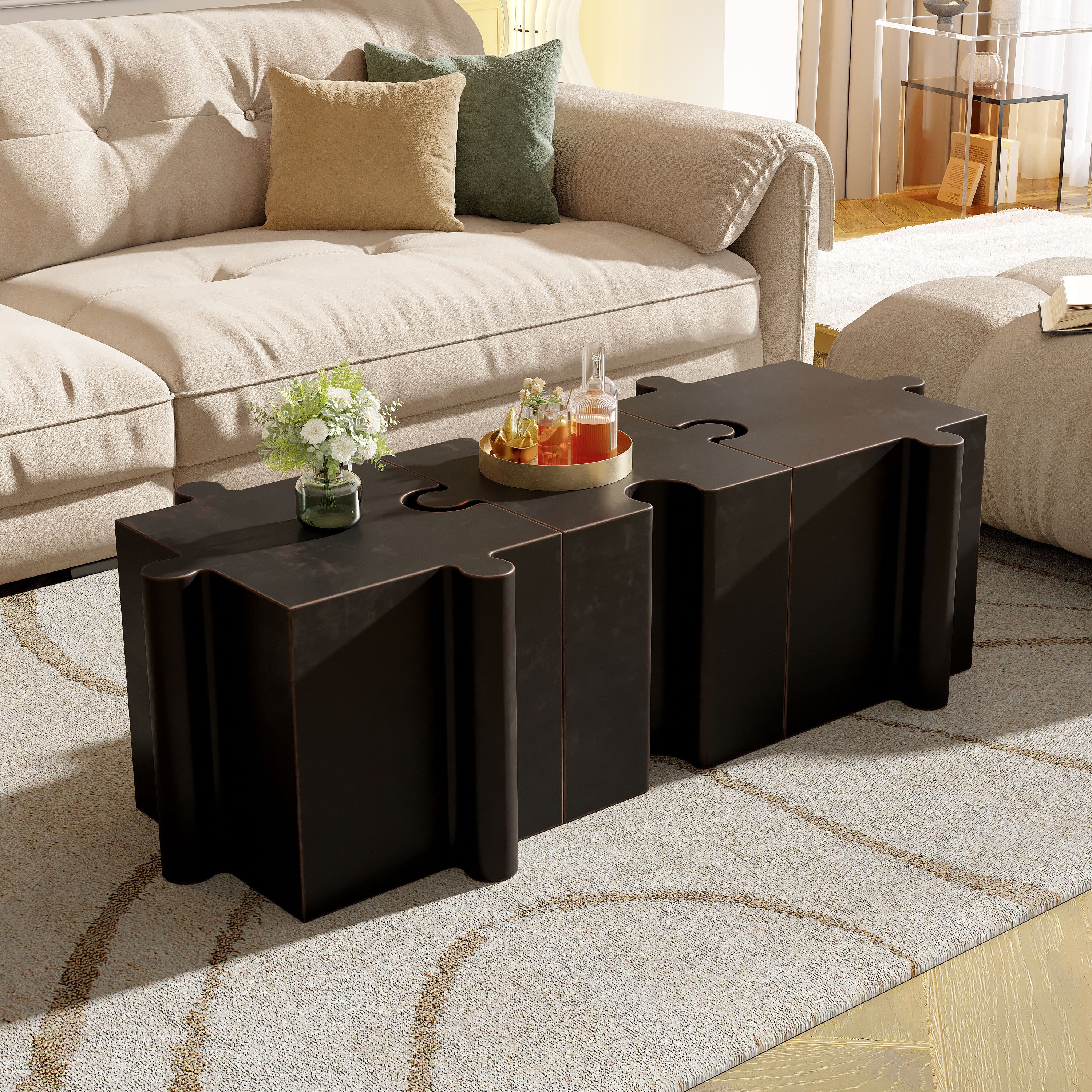 Puzzle Art Side Table, Modular Concave Edge MGO Table