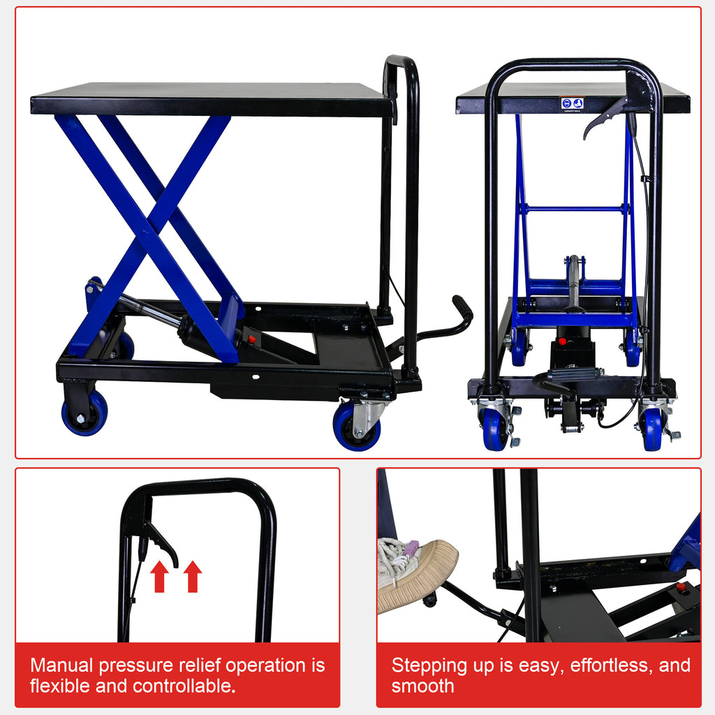 Hydraulic Lift Trolley, 500 LBS Capacity, BLACK+BLUE
