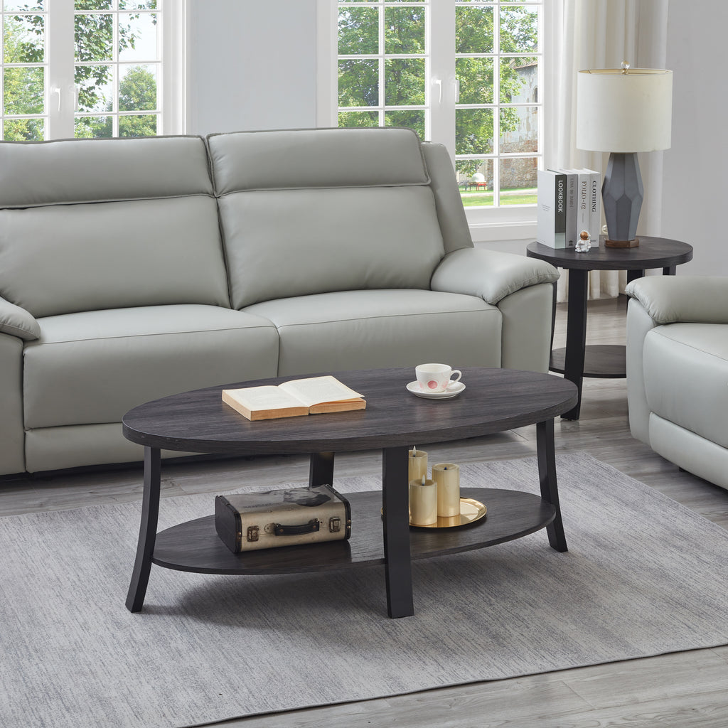 Anze Contemporary Oval Wood Shelf 3-Piece Coffee Table Set