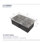 Stainless Steel Kitchen Sink, 32″x19″ Double Bowl in Brushed Nickel