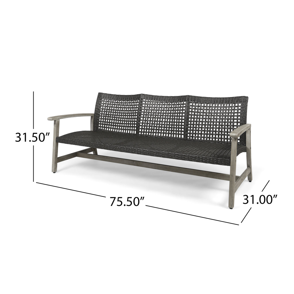 Outdoor Acacia Wood Wicker 3 Seater Sofa