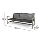 Outdoor Acacia Wood Wicker 3 Seater Sofa