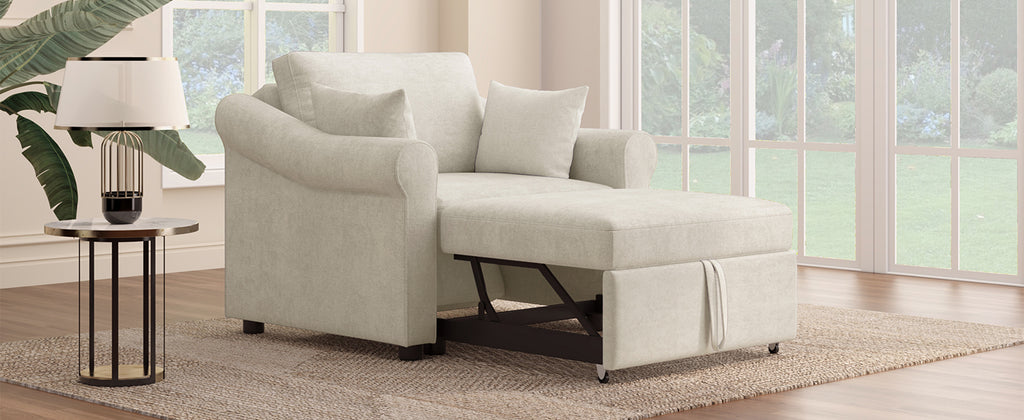 Chenille Convertible Sleeper Chair with Adjustable Backrest