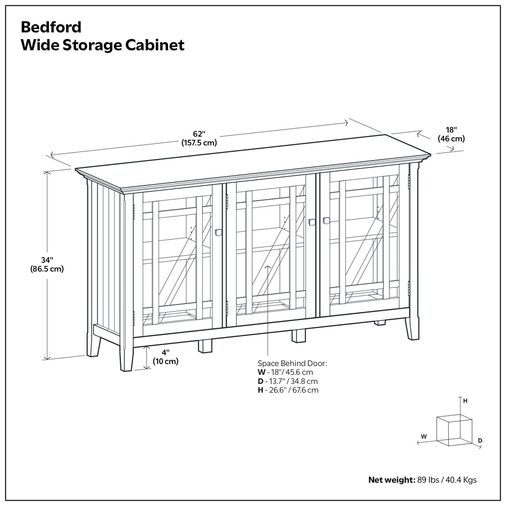 Bedford 62 inch Wide Solid Wood Wide Storage Cabinet in Dark Tobacco
