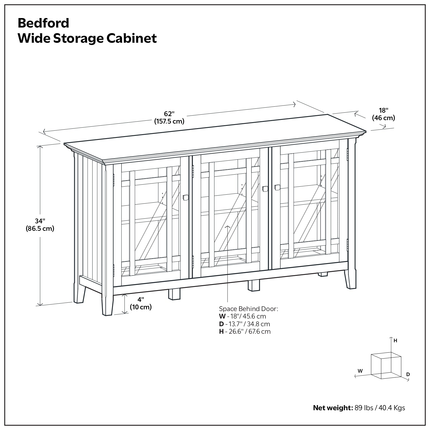 Bedford 62 inch Wide Solid Wood Wide Storage Cabinet in Dark Tobacco