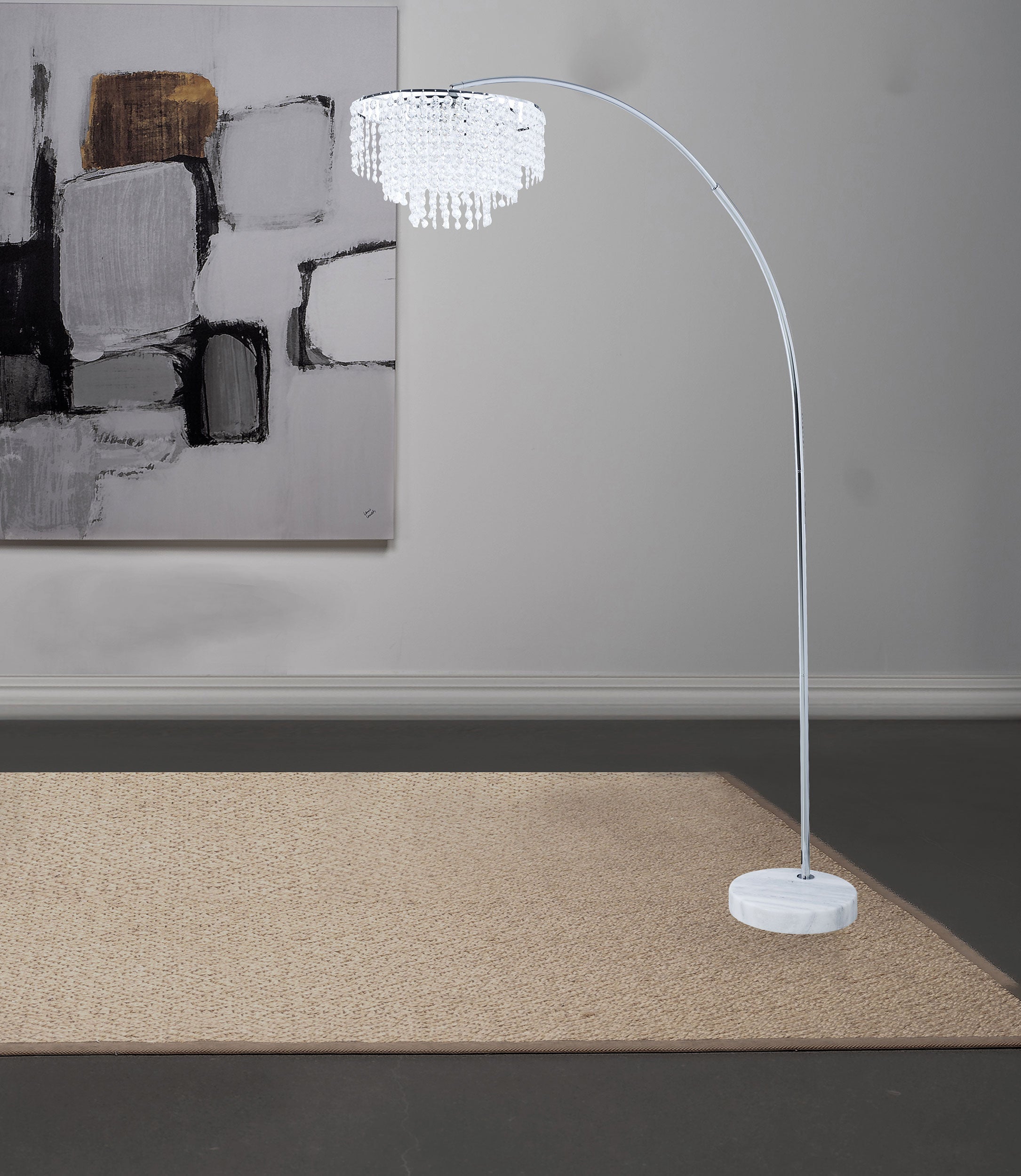 Shirley 86-inch Hanging Crystal Arc Metal Floor Lamp Chrome-CoasterEveryday
