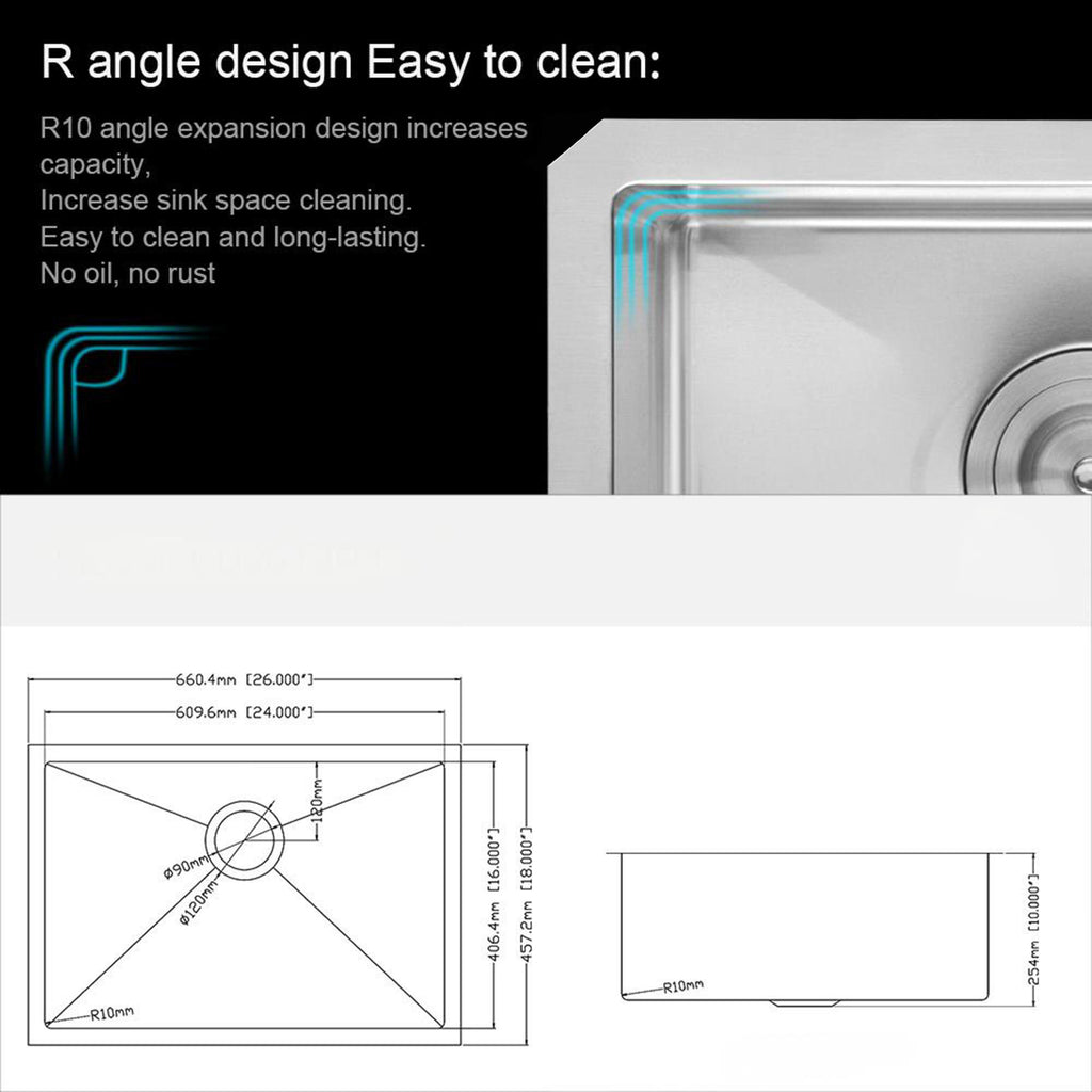 26 Inch Undermount Stainless Steel Kitchen Sink