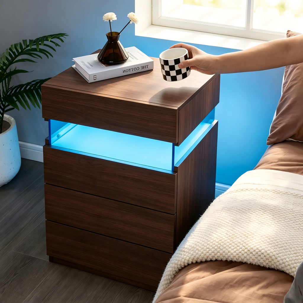 Nightstand with LED Lights and 4 Drawers