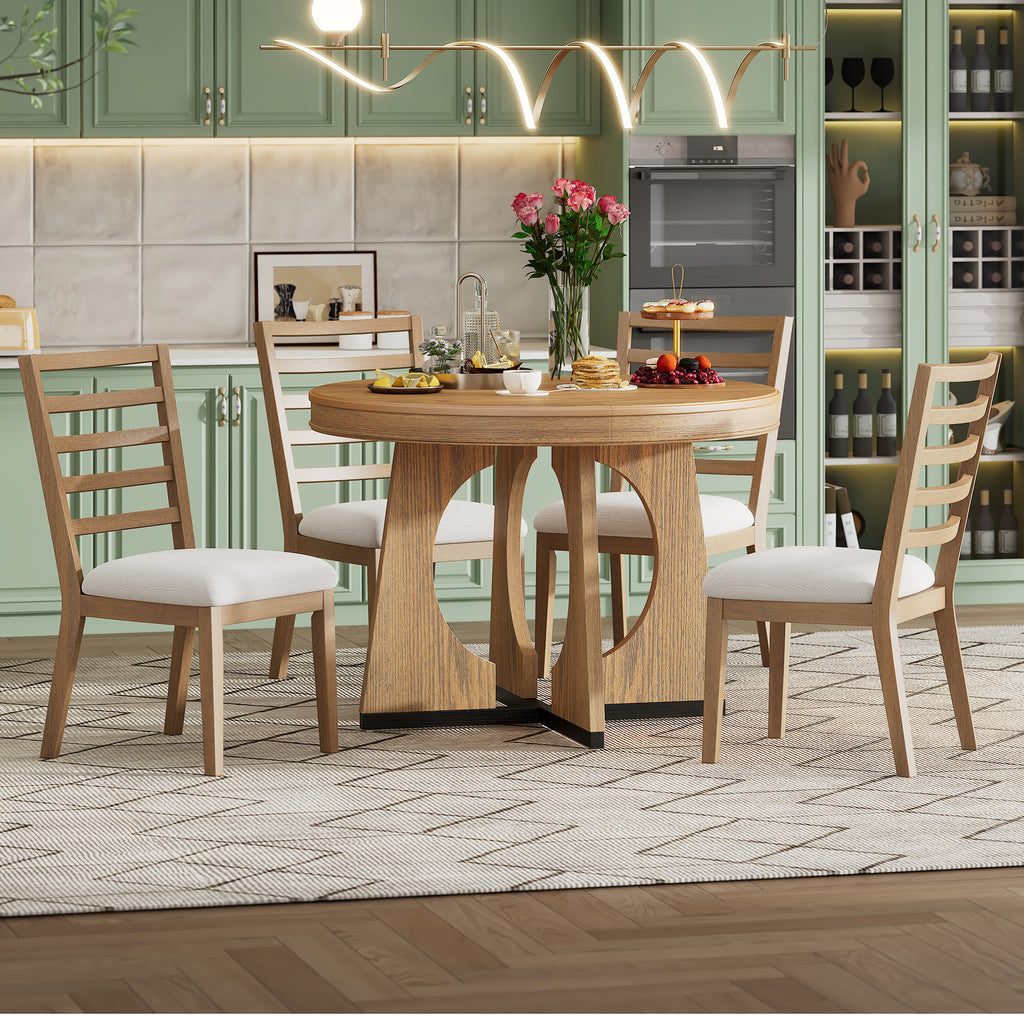 TREXM Round Dining Table for 4 with Chairs Set