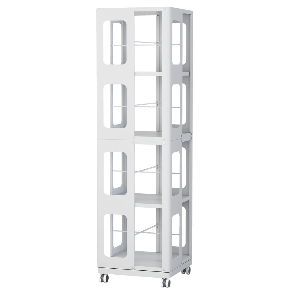 4-Tier All-Steel Rotating Bookshelf with 360° Wheels