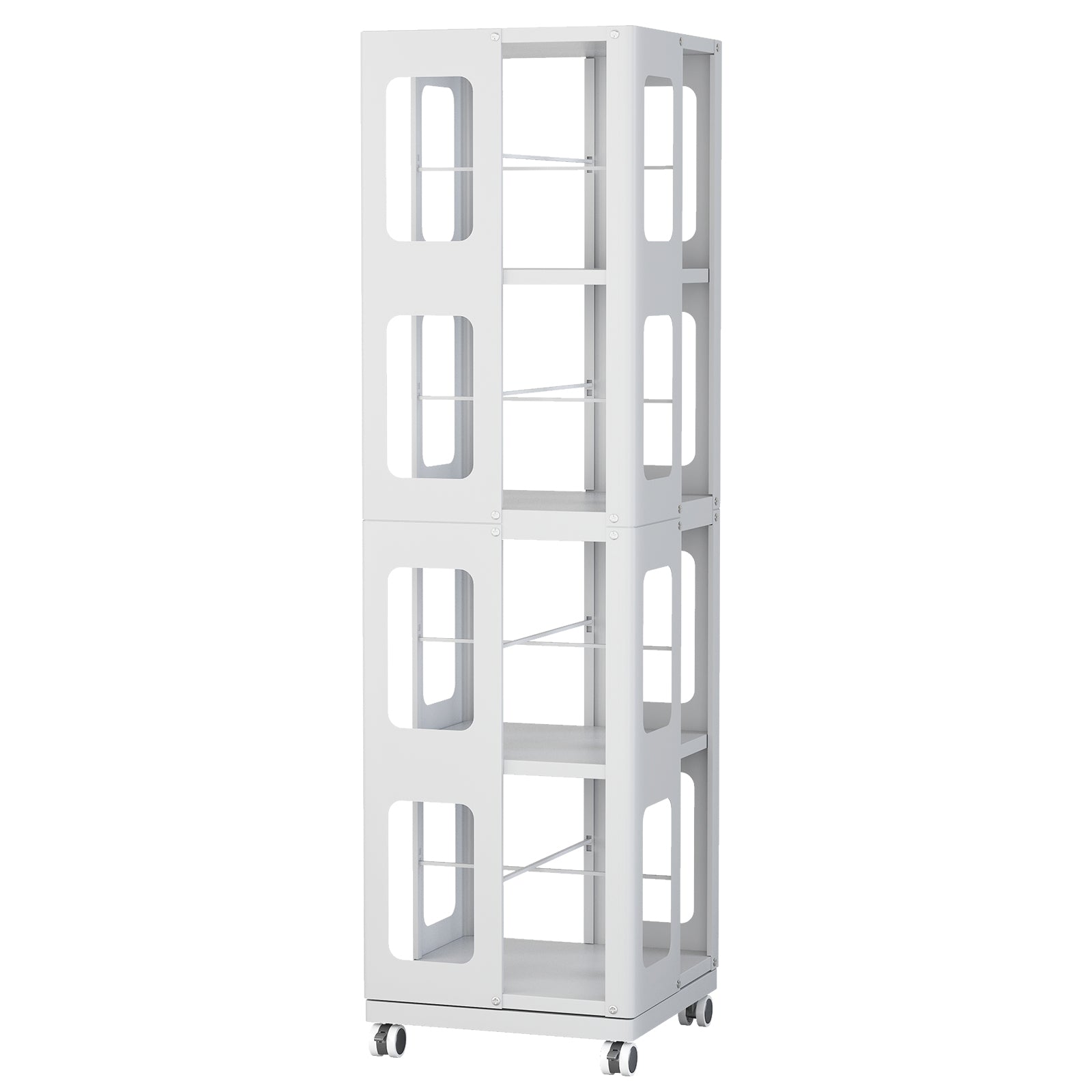 4-Tier All-Steel Rotating Bookshelf with 360° Wheels