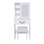 Modern Mini Dressing Table with LED-lit Mirror & Hidden Storage