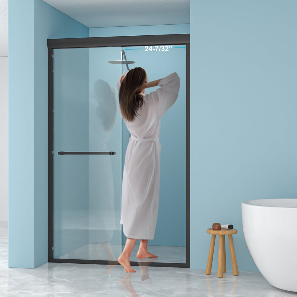 Double Sliding Shower Door 48" W x 76"H - Matte Finish