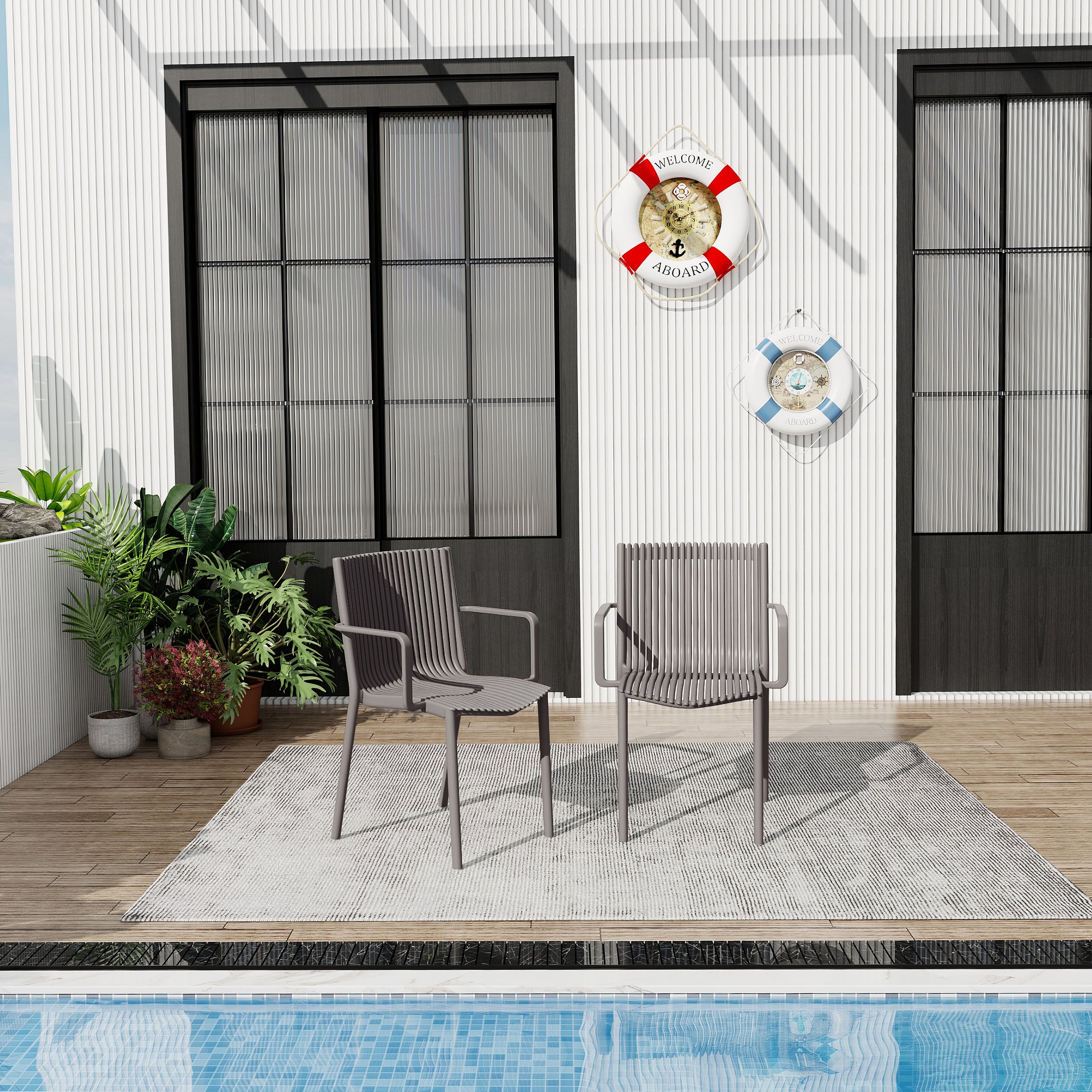 Summer 4pcs Modern Stackable Plastic Armchair Set