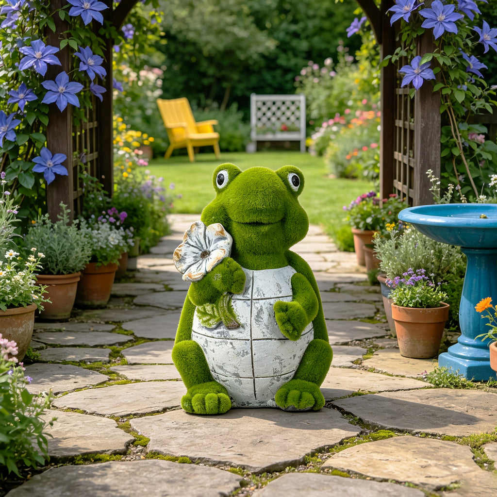 Flocked Turtle Garden Statue