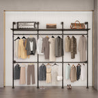 Industrial Pipe Clothing Rack with LED Lights & Shelves