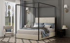 Modern Luxury Metal Canopy Bed with Tall Corduroy Upholstered Headboard