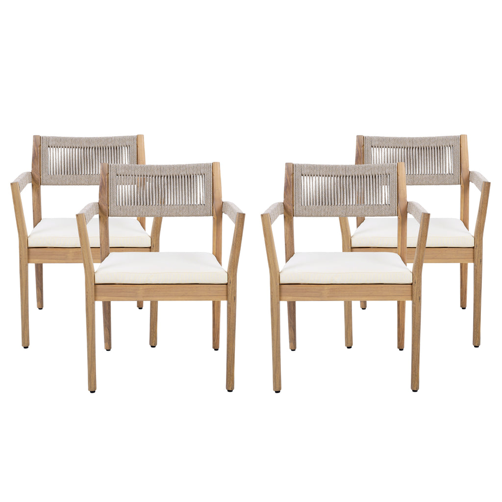 Braided Acacia Wood Outdoor Dining Chairs Set of 2