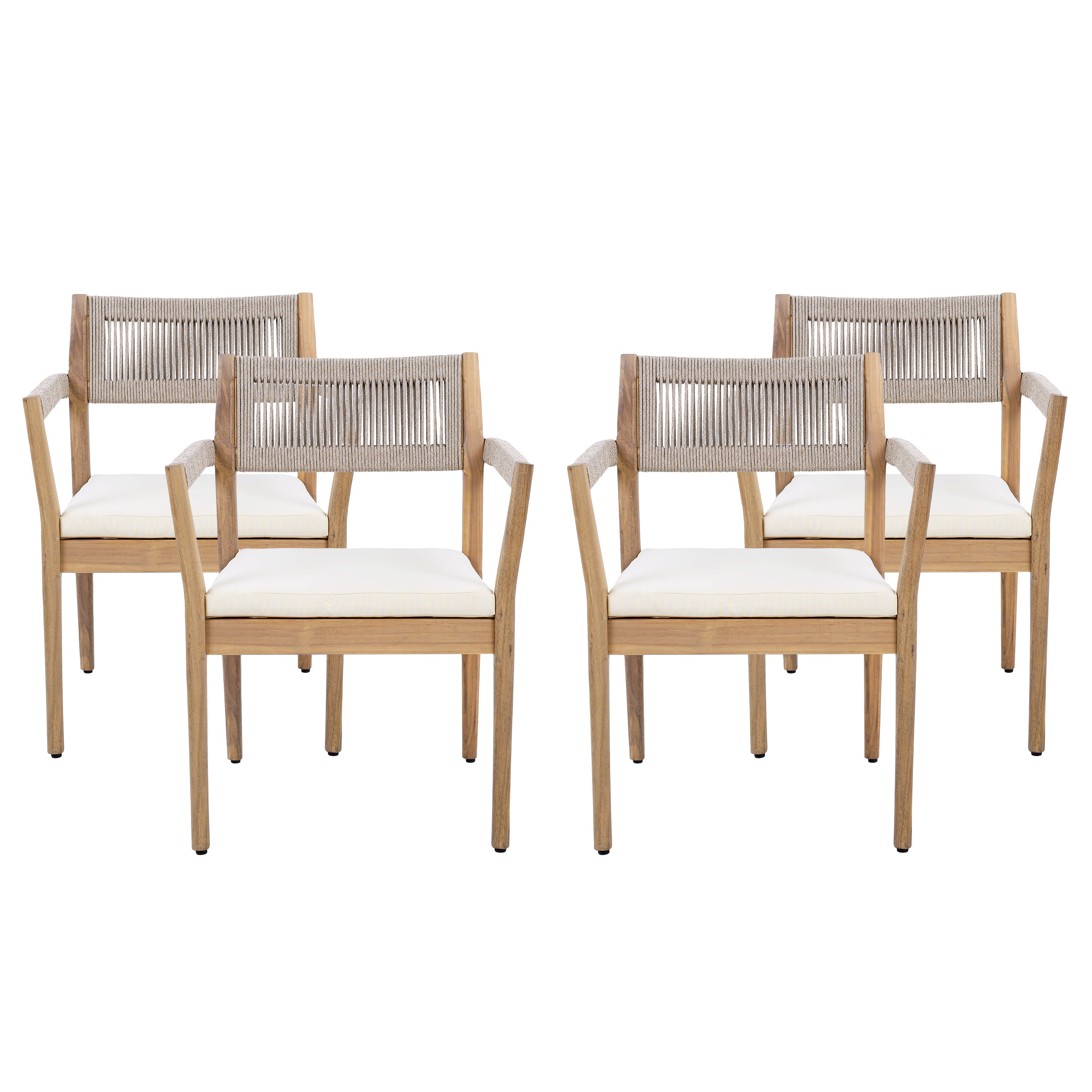 Braided Acacia Wood Outdoor Dining Chairs Set of 2