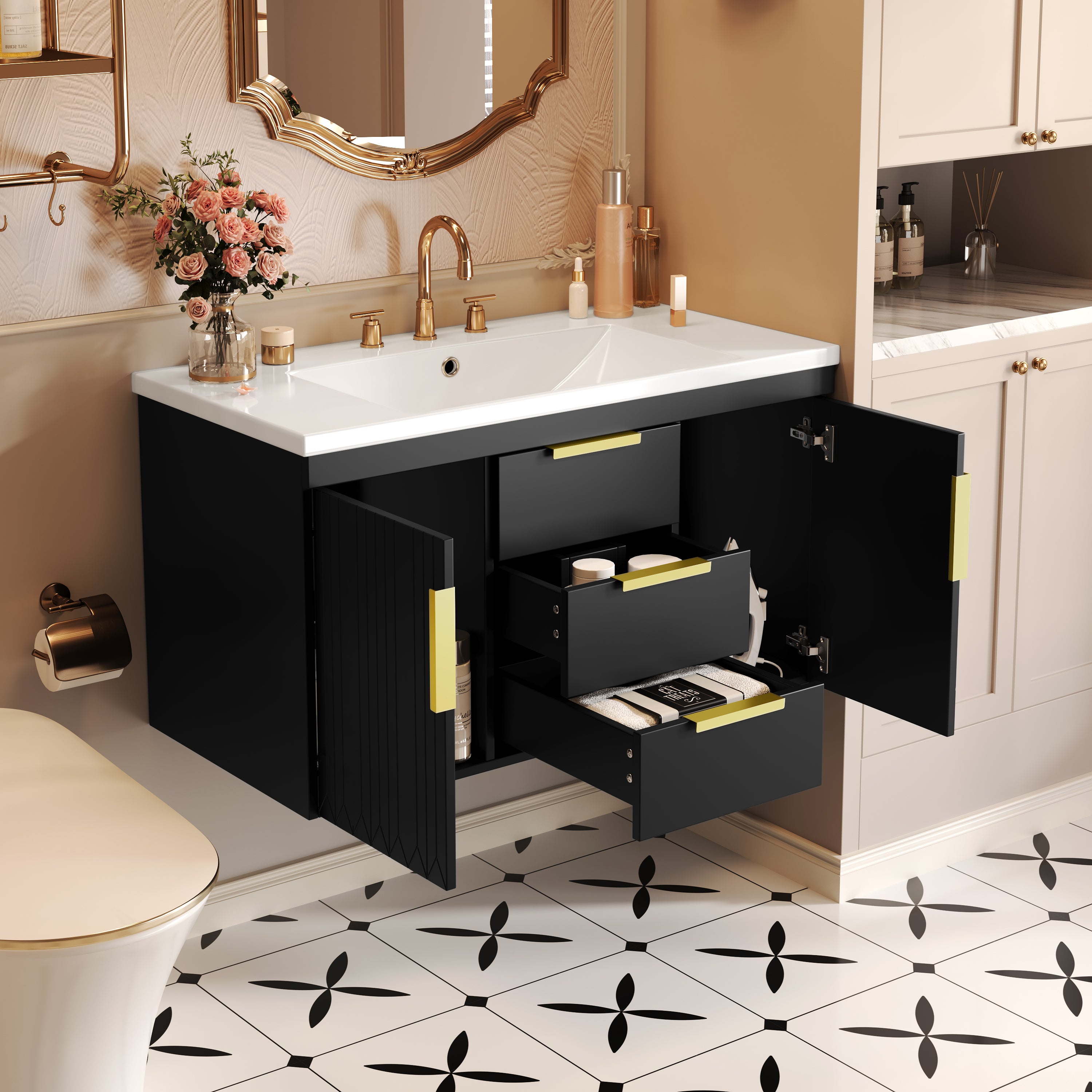 36'' Wall Mounted Bathroom Vanity with Resin Sink