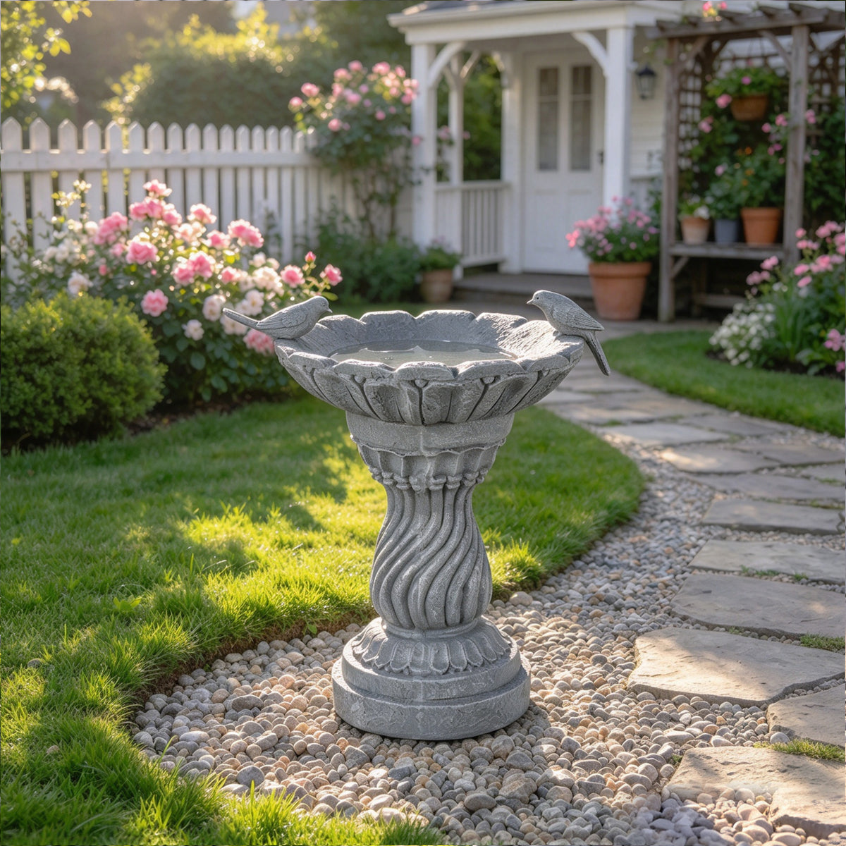 16.54" Garden Bird Bath Statue, Magnesium Oxide
