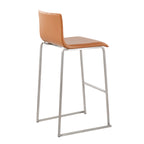 Contemporary Barstool in Stainless Steel and Camel Faux Leather - Set of 2