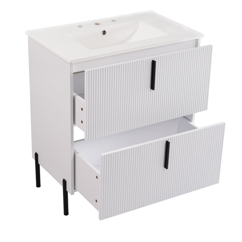 30" Bathroom Vanity with Ceramic Sink and Fluted Design