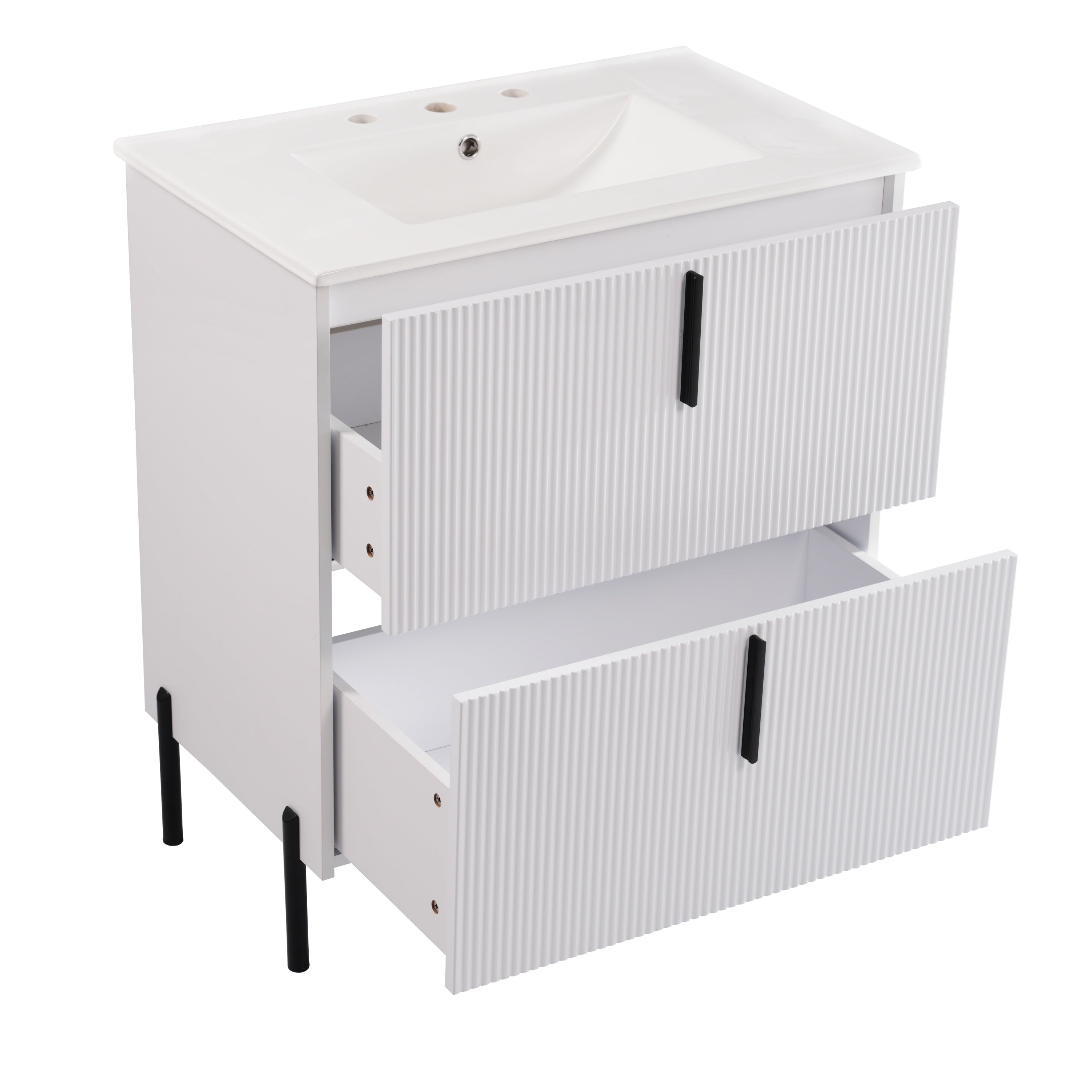 30" Bathroom Vanity with Ceramic Sink and Fluted Design