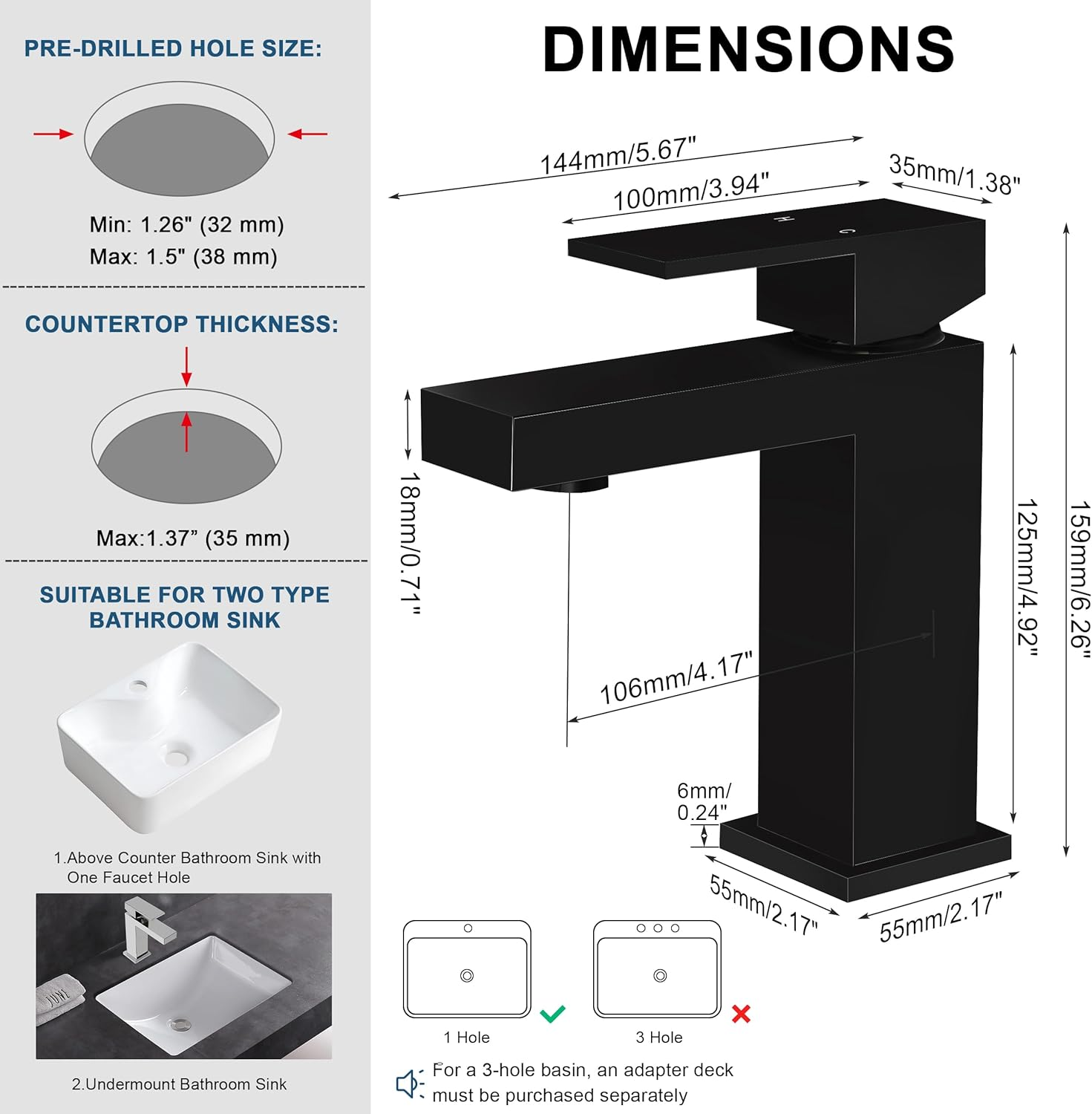 Single Handle Bathroom Faucet, Matte Black