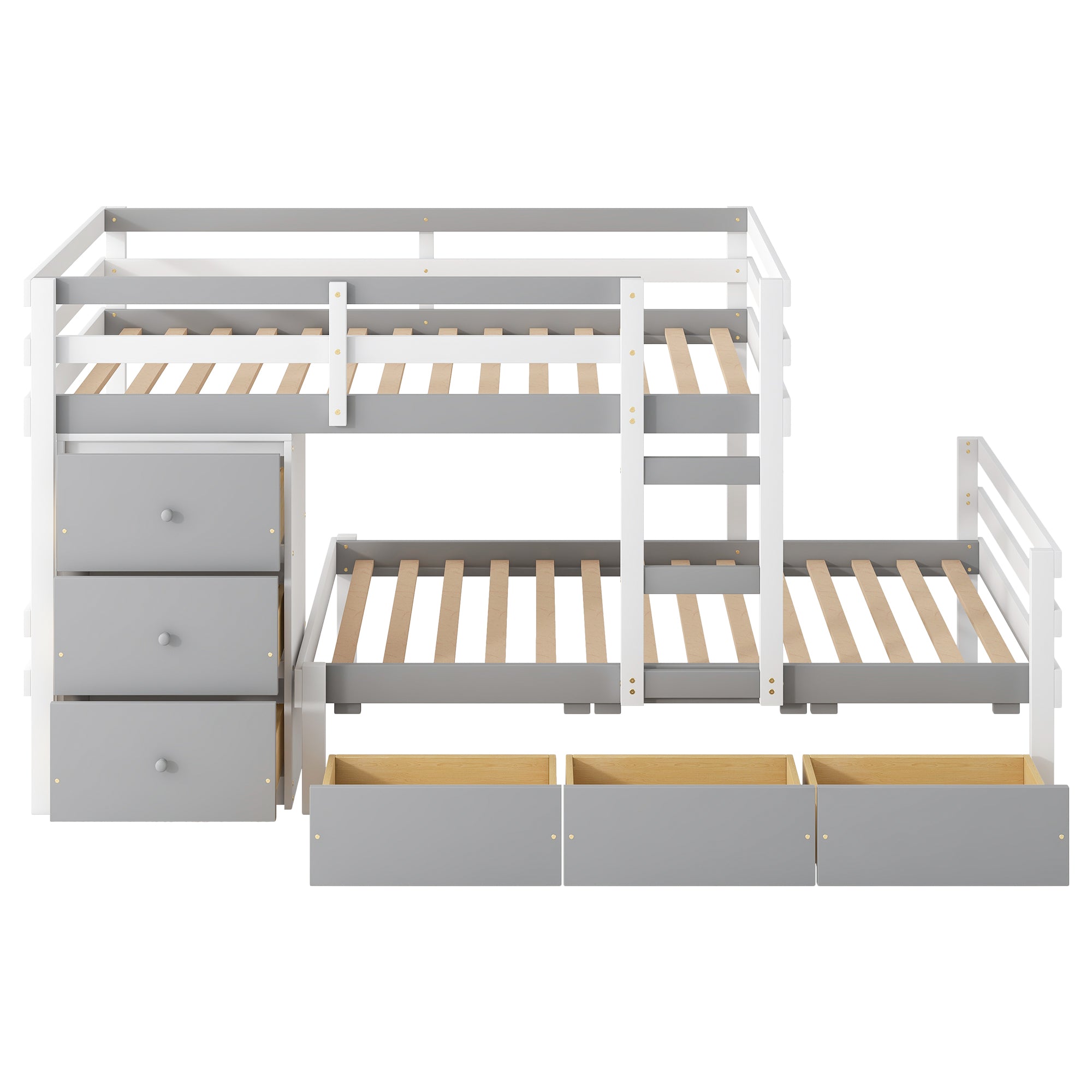 Twin Over Twin Loft Bunk Bed with Drawers and Ladder