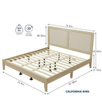 Solid Wood Platform California King Bed With Rattan