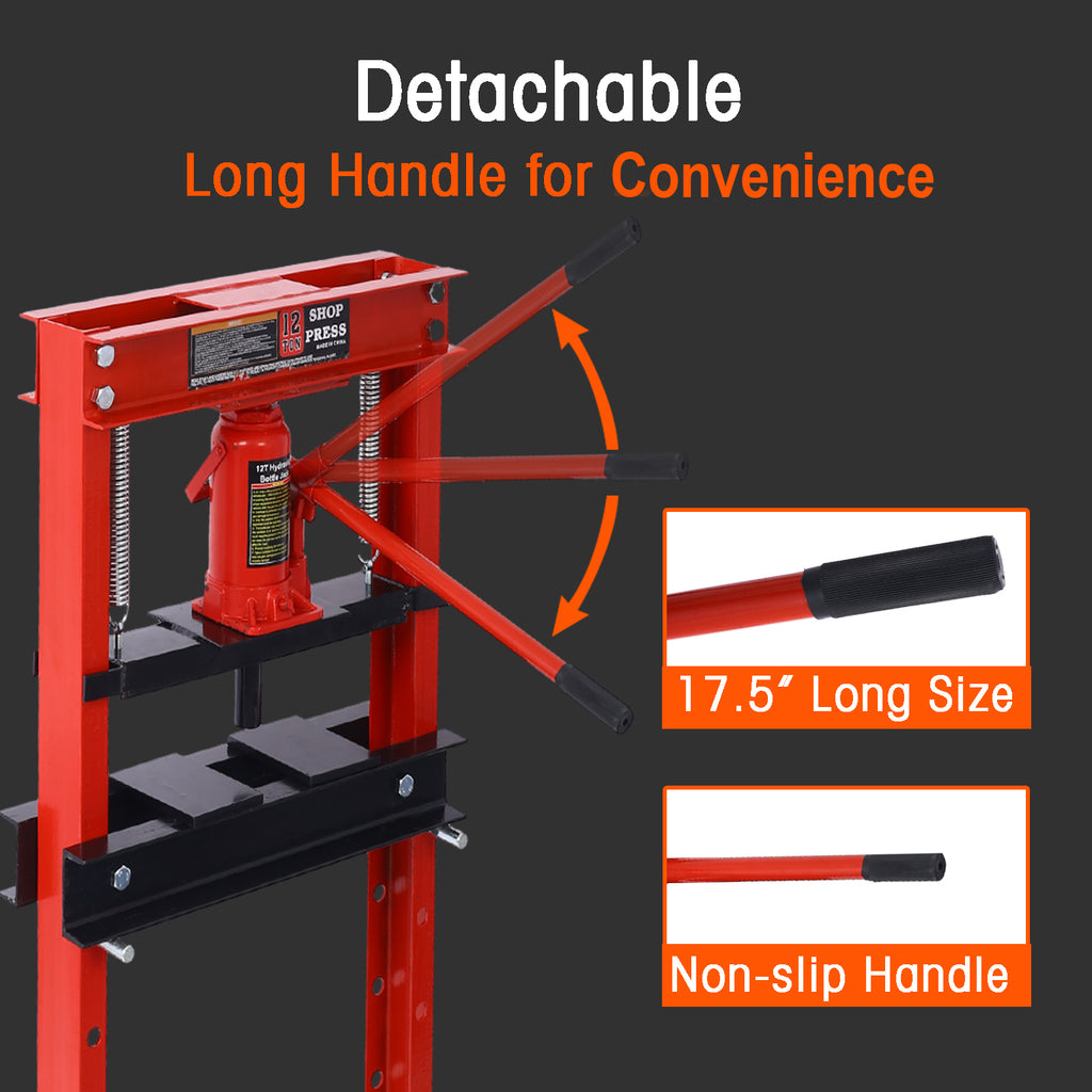 Hydraulic Shop Press - 12-Ton Capacity & Adjustable Height