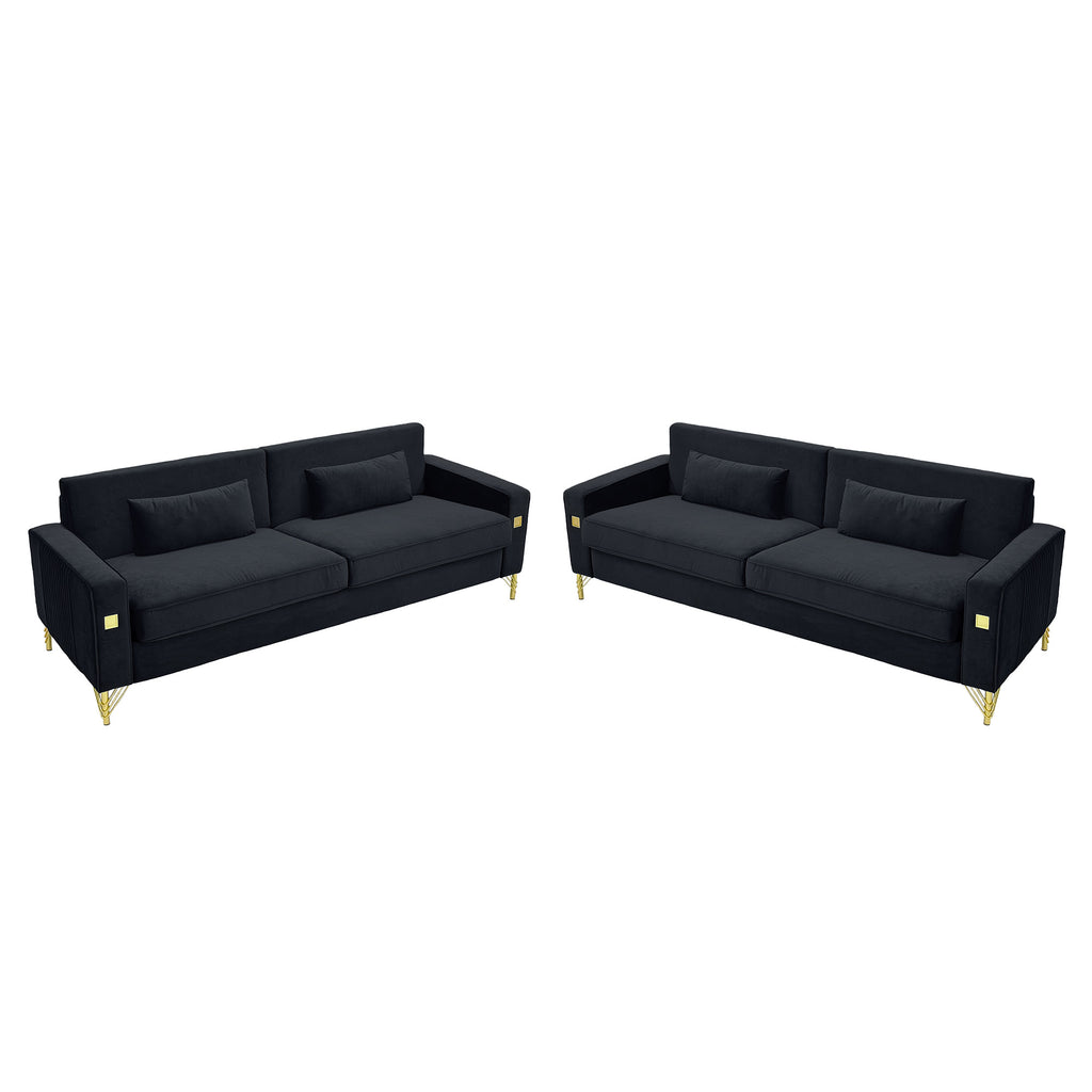 Black Velvet 2-Piece Sofa Set