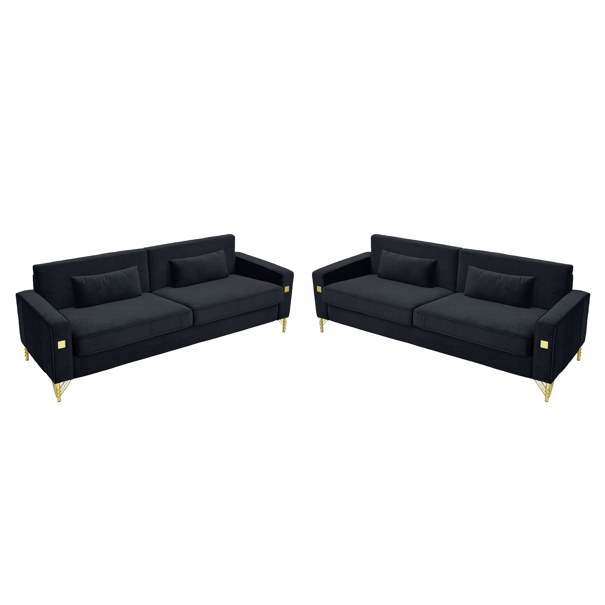 Black Velvet 2-Piece Sofa Set