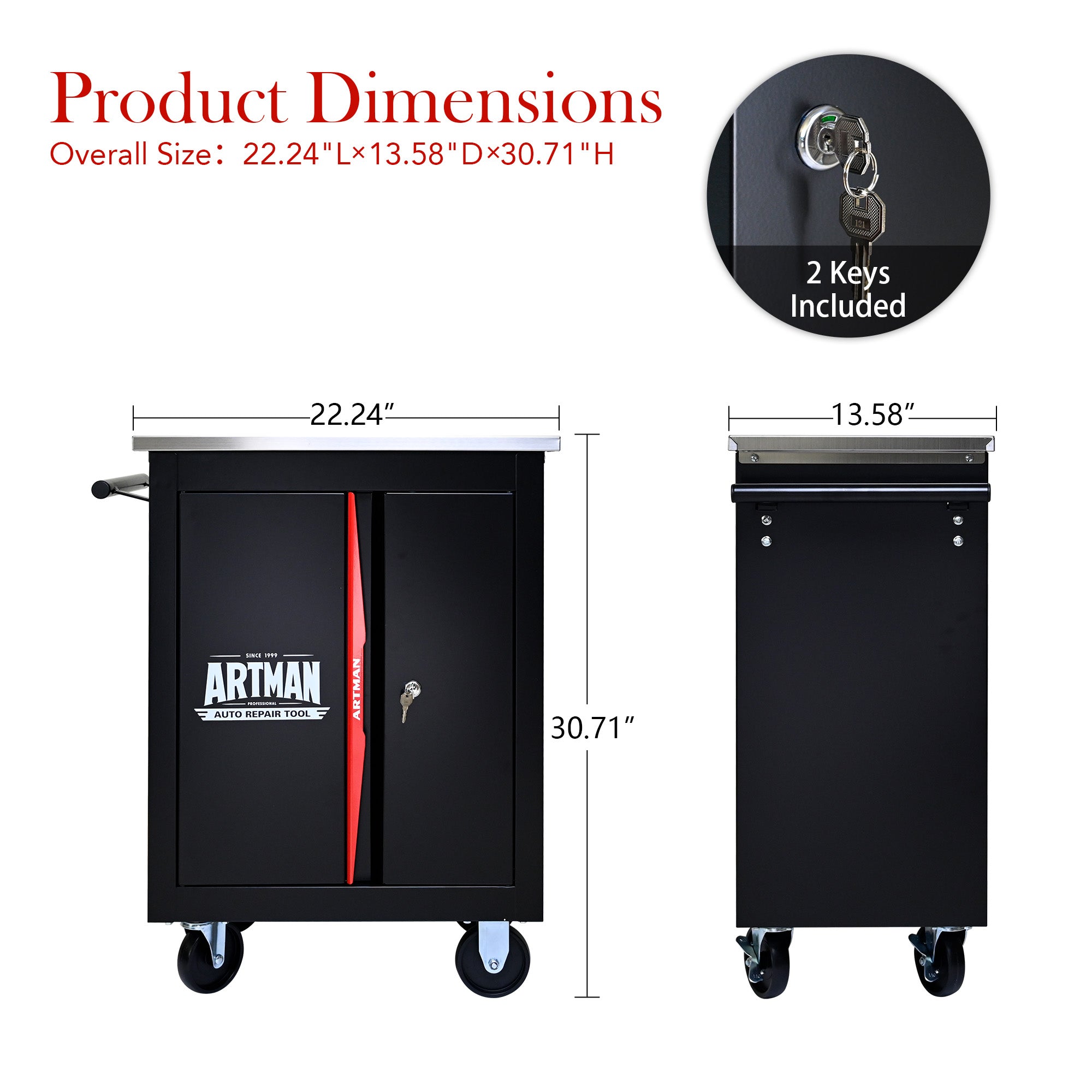 Double-Door Clapboard Multi-Function Tool Cart - Black & Red