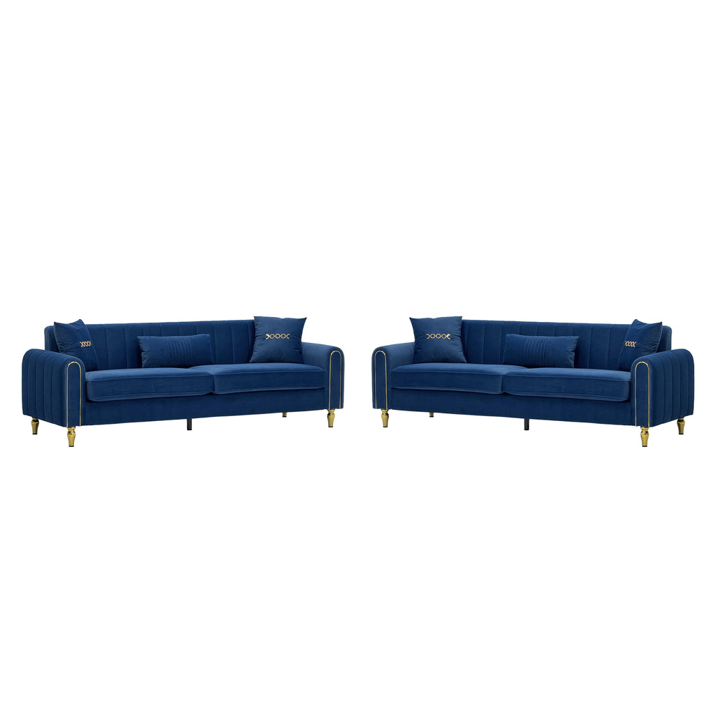 Vintage Blue Velvet 2-Piece Sofa Set