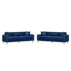 Vintage Blue Velvet 2-Piece Sofa Set