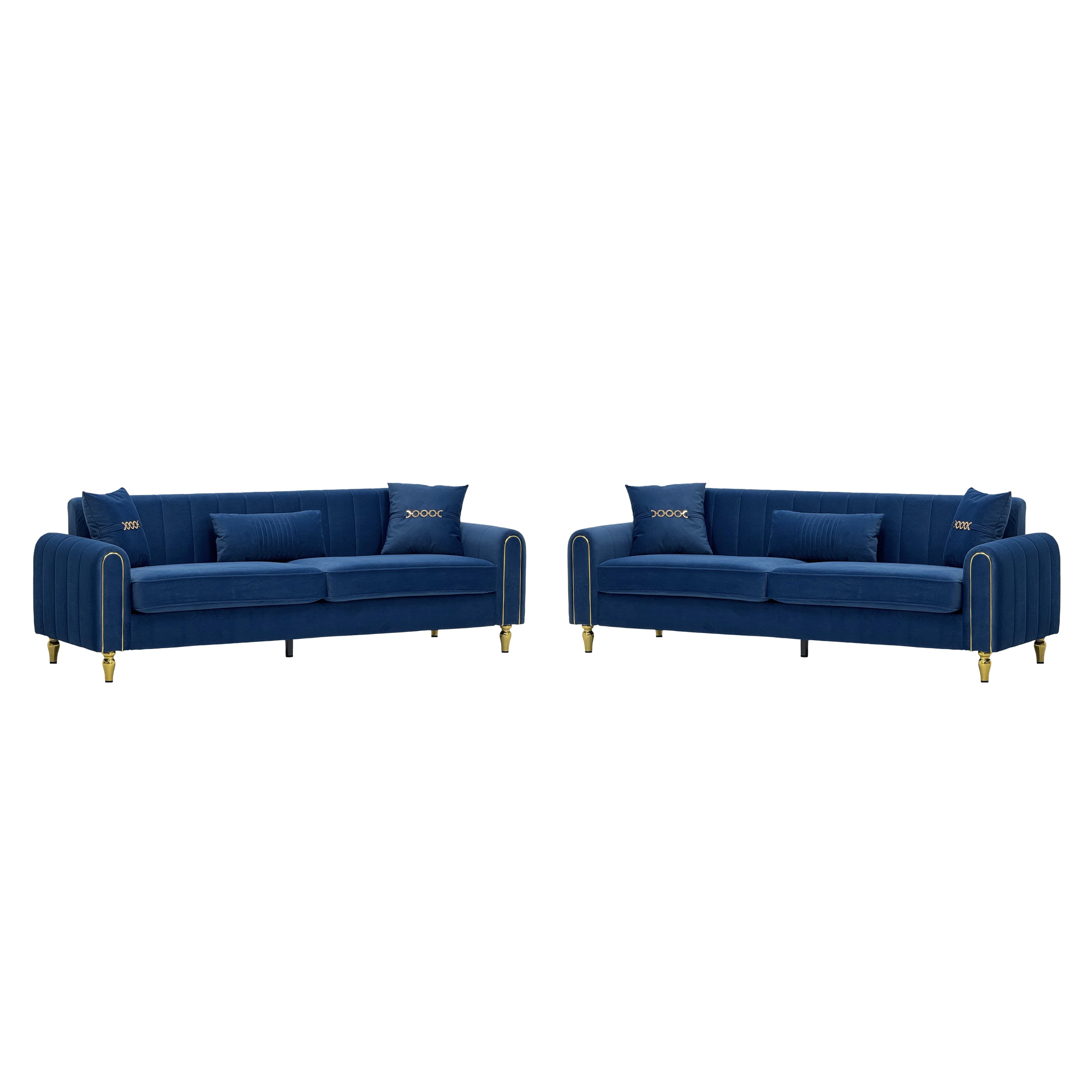 Vintage Blue Velvet 2-Piece Sofa Set