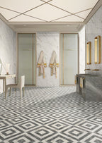 12x12 Waterjet Polished Marble Tile - White & Gray