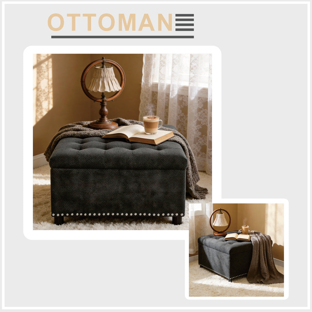 Tufted Storage Ottoman with Nailhead Trim