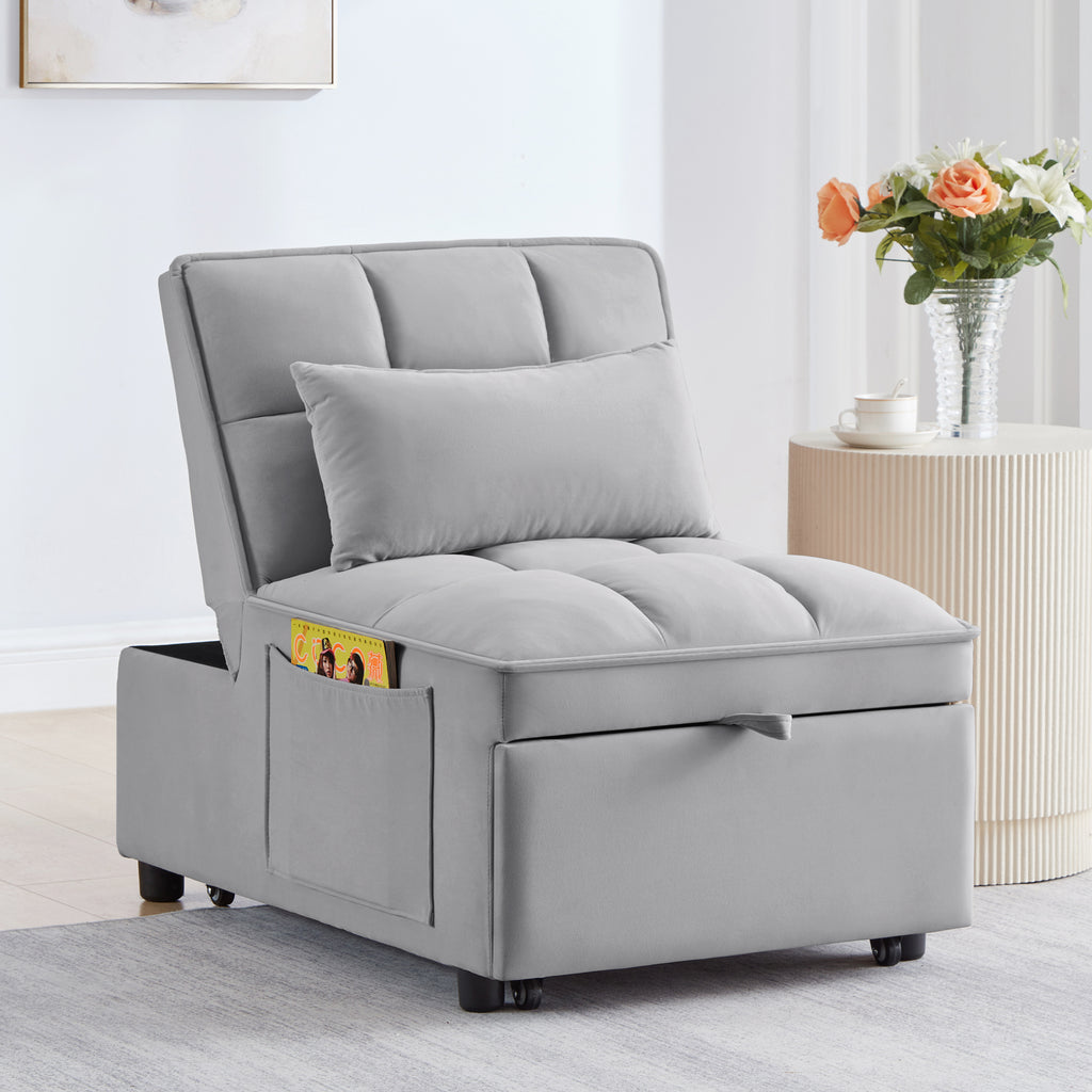 4 In1 Multi-Function Single Sofa Bed with Storage Pockets