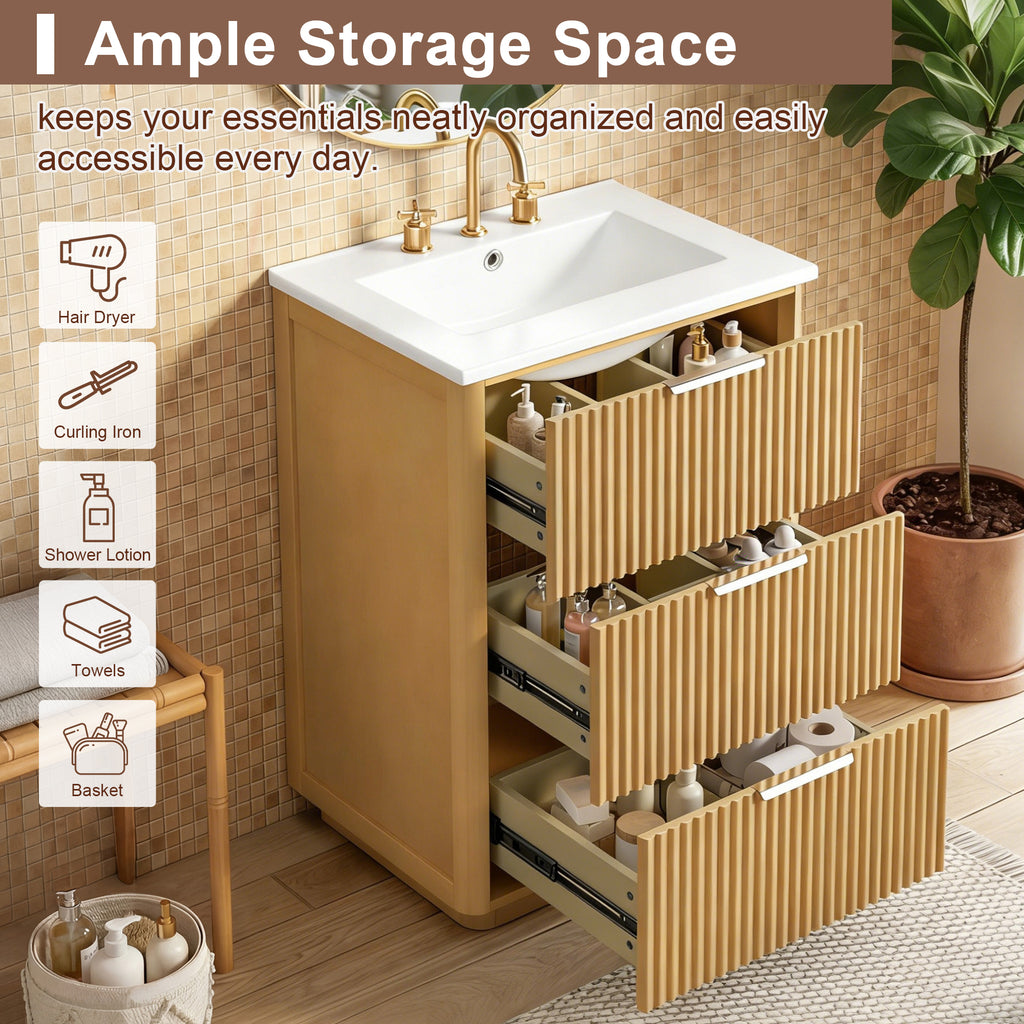 24 Inch Modern Luxury Bathroom Vanity with Ceramic Sink